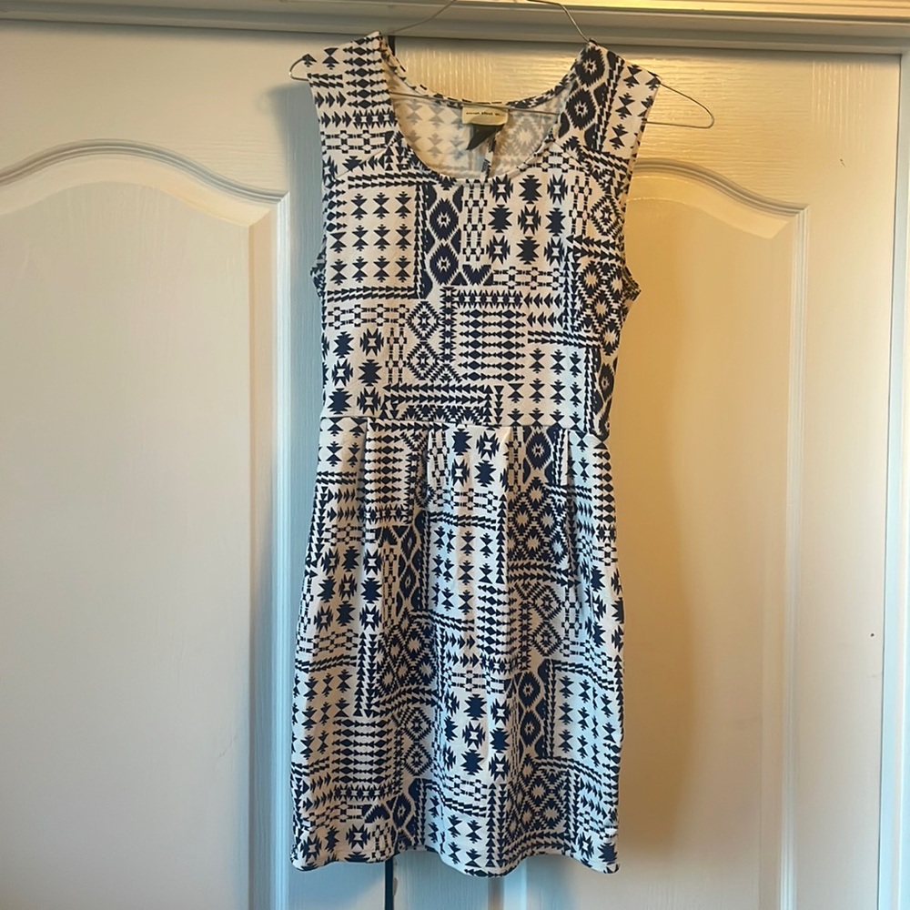 Blue and white dress with back cutout
